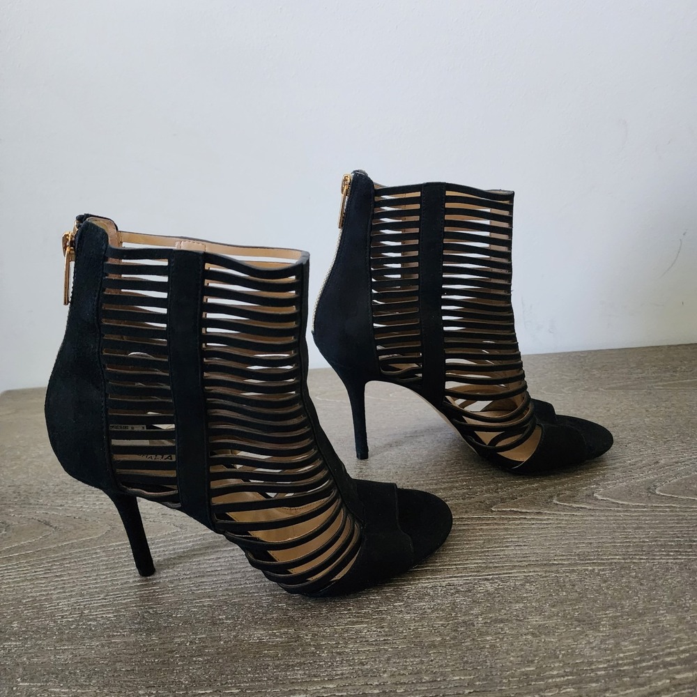 Michael Kors New Black Leather High Heel Open Toe Cage Booties Odelia 7 Indie